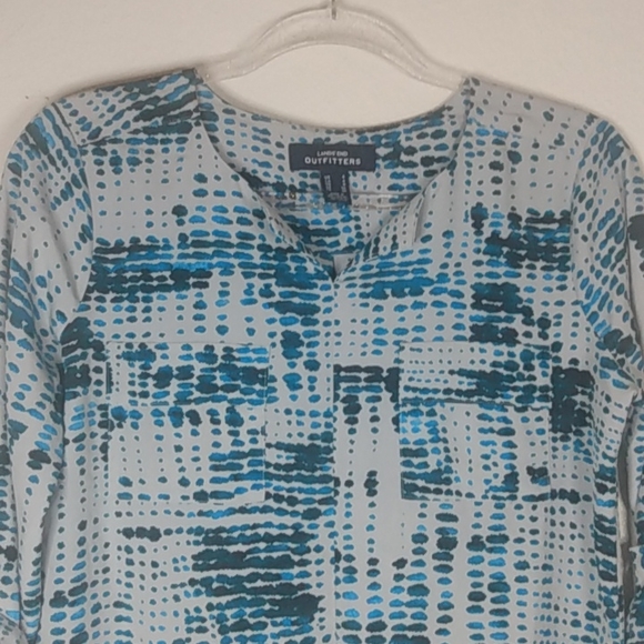 Land's End Outfitters Long Tab Sleeve Top AT&T Logo Blue Gray Pattern size US 4 - Picture 3 of 15